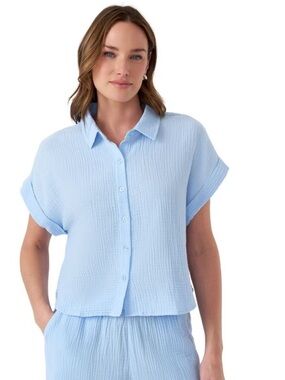 NWT Edited by Hunter McGrady Gauze Camp Shirt Light Blue Button Front 3X